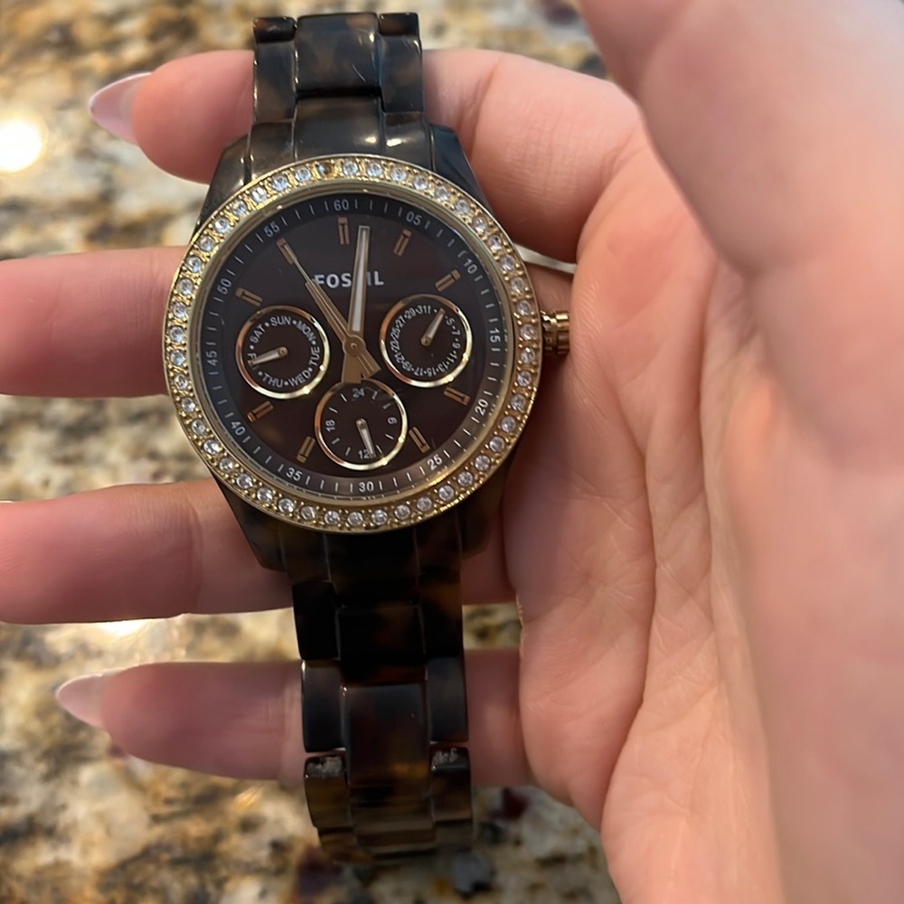 Fossil Tortoise shell watch with gold accents